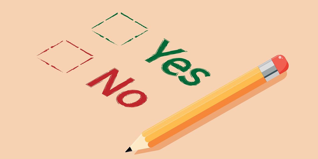 yes-no-4839267_1280 picture showing pencil with yes and no tick boxes